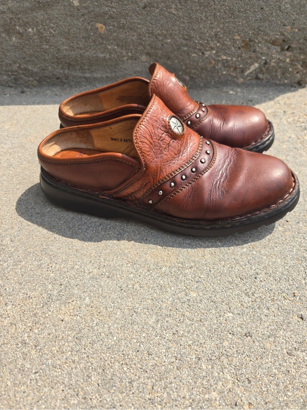 Double H Brown Leather Western Mule Clogs Star Concho Size 9